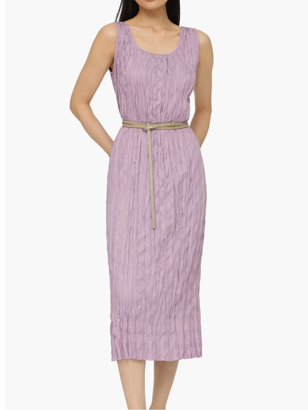 Lafayette 148 Sleeveless Lavender Textured Midi Dress with Belt M NWOT